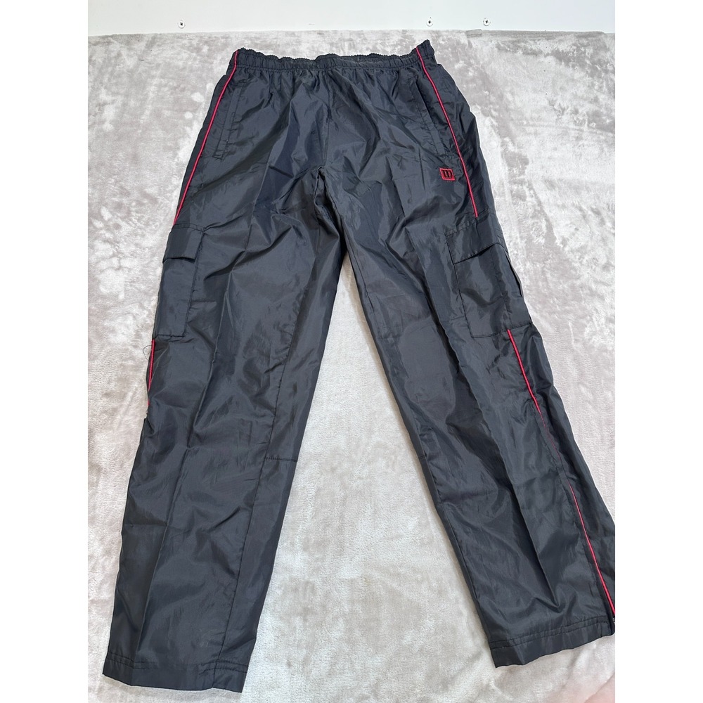 Wilson Men's Cargo Track Pants Size S Black Red Piping Mesh Lined Zipper Cuffs